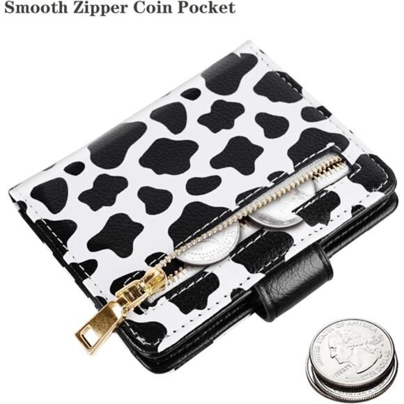 Slim Bifold Wallet RFID Credit Card Wallet Small Cute Card Holder for Women, Cow - Picture 4 of 7